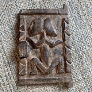 Antique Early 20th Century African Carved Wood Granary Door Art Piece 7x10”
